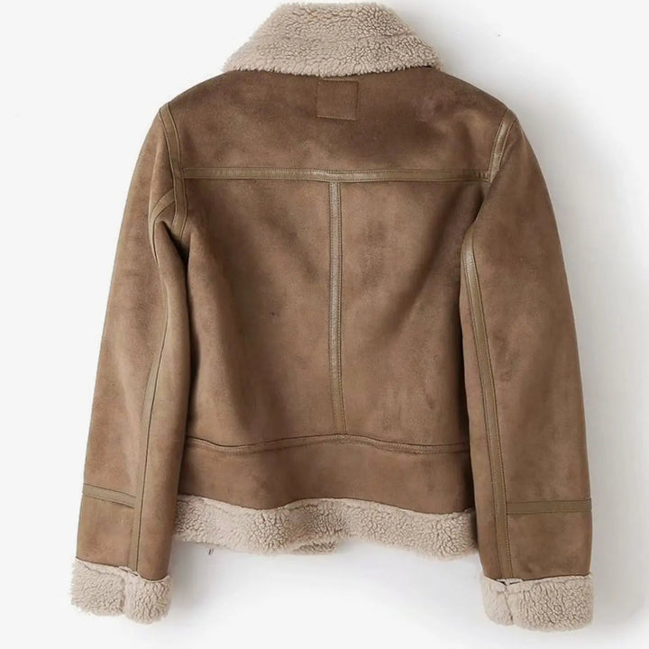 Amelia | Damen-Motorradjacke aus Wildleder mit Schaffellfutter und Gürtel