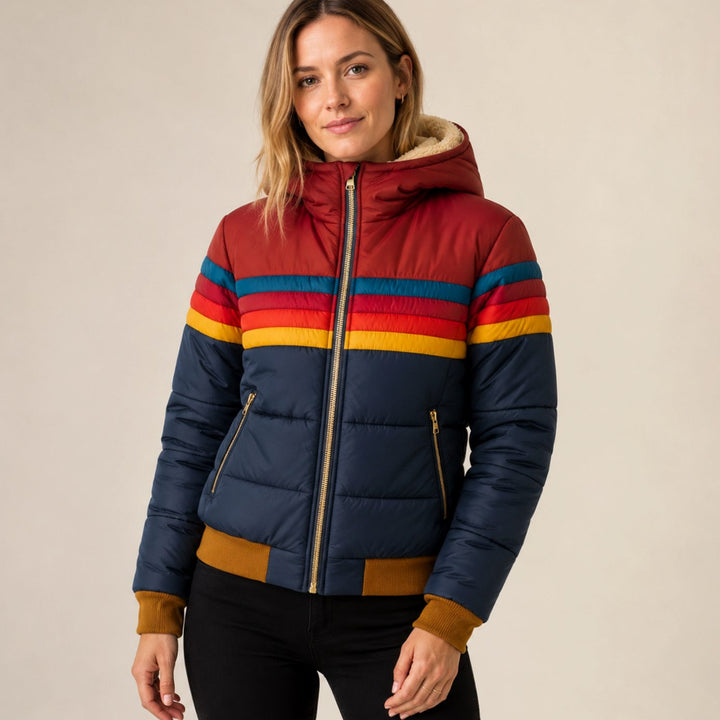Rosie | Damen Wasserfeste Kapuzen Steppjacke mit Streifen