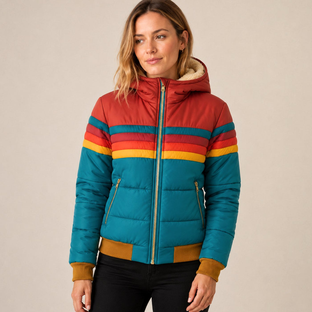 Rosie | Damen Wasserfeste Kapuzen Steppjacke mit Streifen