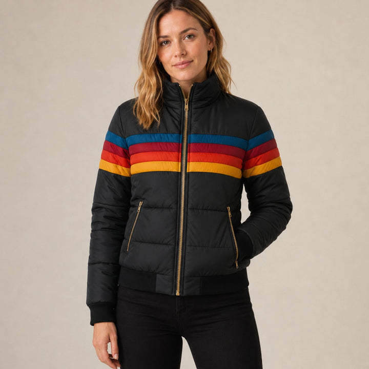 Rosie | Damen Wasserfeste Kapuzen Steppjacke mit Streifen